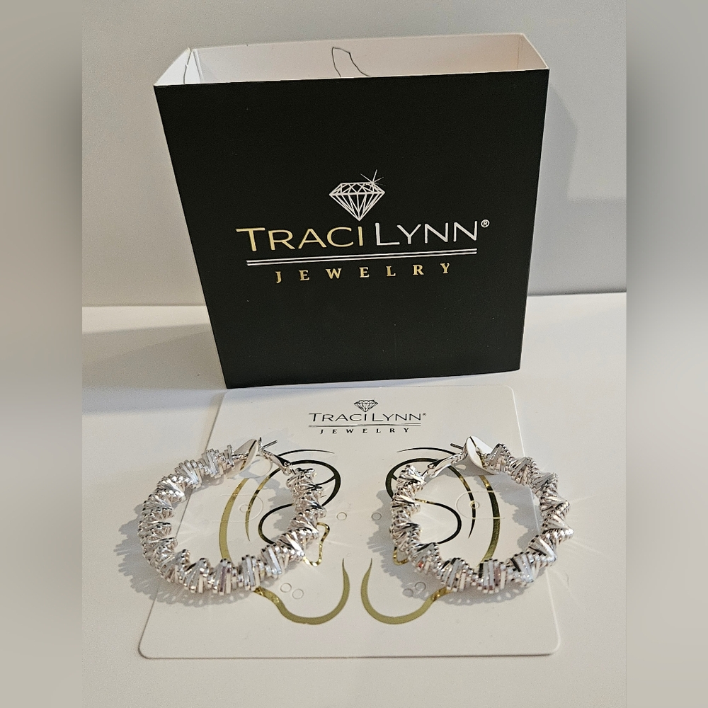 Traci Lynn Silver Hoop Earrings
